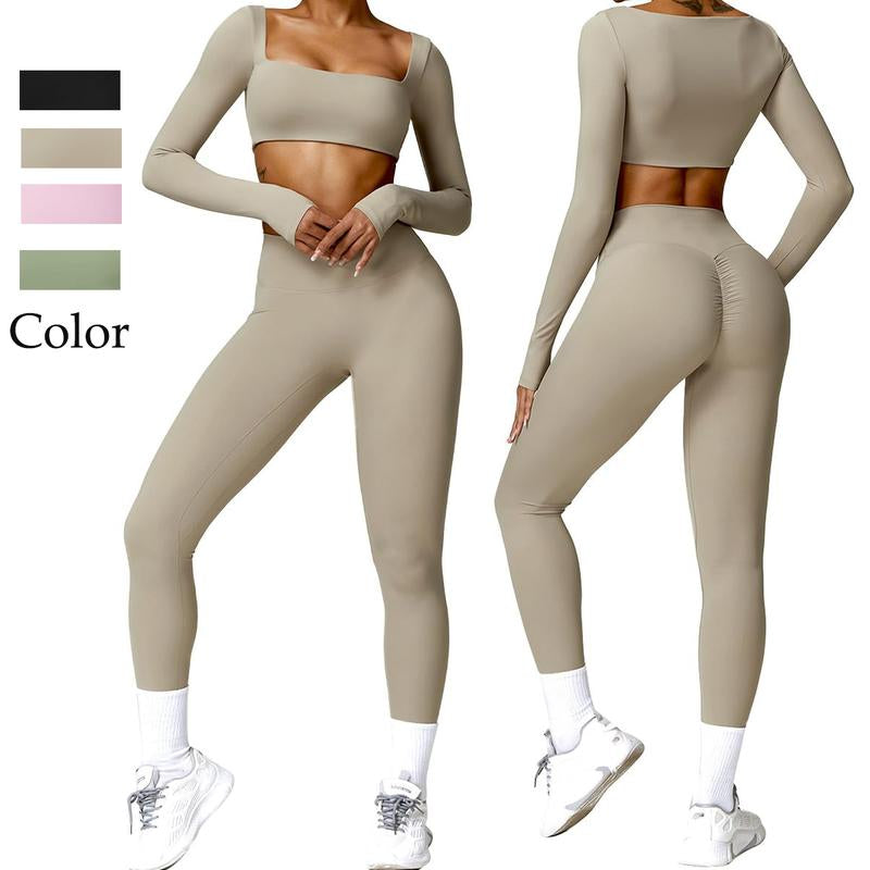 Kabuer Women'S Workout Set - Twist Front Long Sleeve Crop Top and High Waist Flared Leggings Tight Fit Summer Lounge Sweatsuits Sports Clothes