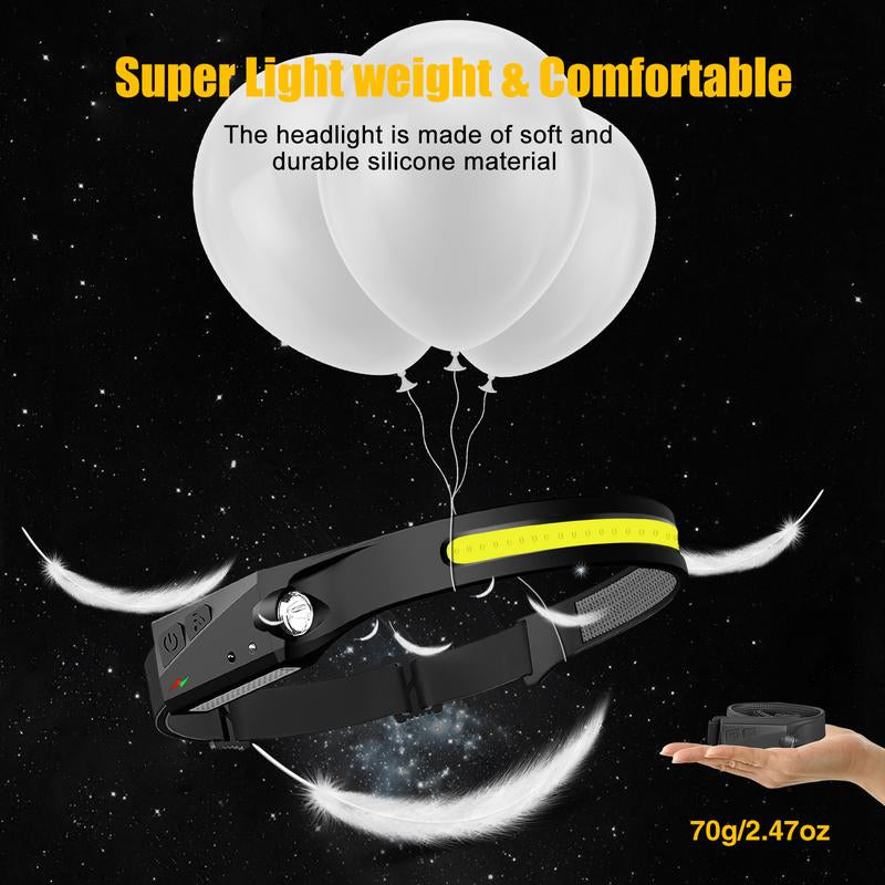 BIAT Headlamp Rechargeable 2PCS, 230° Wide Beam Head Lamp LED with Motion Sensor for Adults - Camping Accessories Gear, Waterproof Head Light Flashlight for Hiking, Running, Repairing, Fishing, Cycling Outdoor