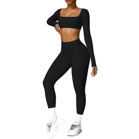 Kabuer Women'S Workout Set - Twist Front Long Sleeve Crop Top and High Waist Flared Leggings Tight Fit Summer Lounge Sweatsuits Sports Clothes
