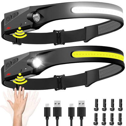 BIAT Headlamp Rechargeable 2PCS, 230° Wide Beam Head Lamp LED with Motion Sensor for Adults - Camping Accessories Gear, Waterproof Head Light Flashlight for Hiking, Running, Repairing, Fishing, Cycling Outdoor