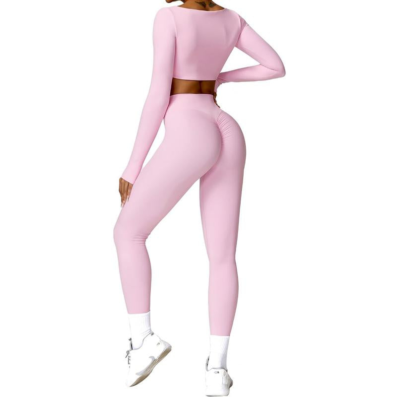 Kabuer Women'S Workout Set - Twist Front Long Sleeve Crop Top and High Waist Flared Leggings Tight Fit Summer Lounge Sweatsuits Sports Clothes
