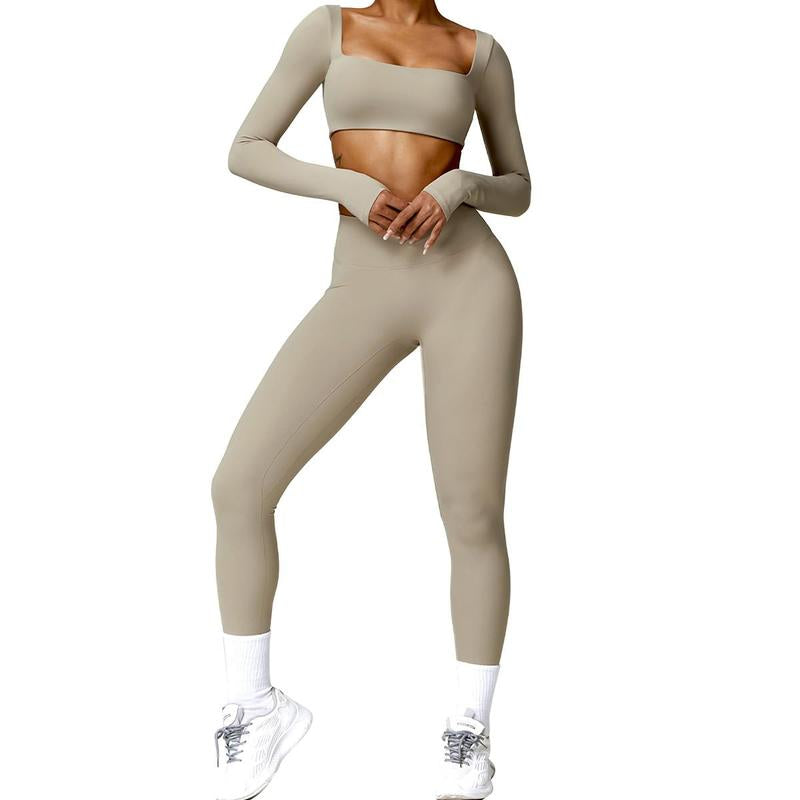 Kabuer Women'S Workout Set - Twist Front Long Sleeve Crop Top and High Waist Flared Leggings Tight Fit Summer Lounge Sweatsuits Sports Clothes