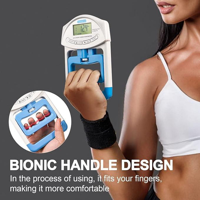 Handexer Hand Dynamometer Grip Strength Tester – 198 Lbs/90 Kg Digital Hand Strength Trainer, Compact & Portable for Sports, School, & Home Use