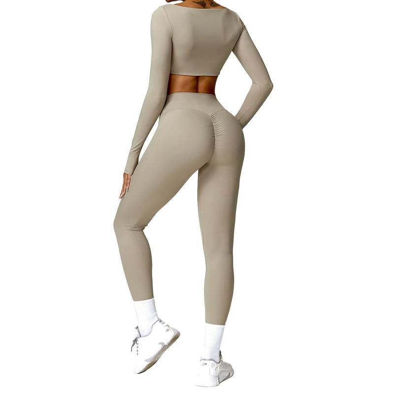 Kabuer Women'S Workout Set - Twist Front Long Sleeve Crop Top and High Waist Flared Leggings Tight Fit Summer Lounge Sweatsuits Sports Clothes