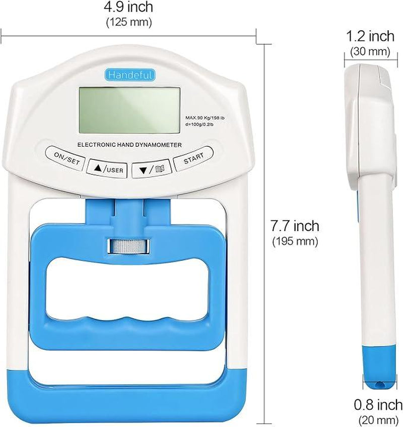 Handexer Hand Dynamometer Grip Strength Tester – 198 Lbs/90 Kg Digital Hand Strength Trainer, Compact & Portable for Sports, School, & Home Use