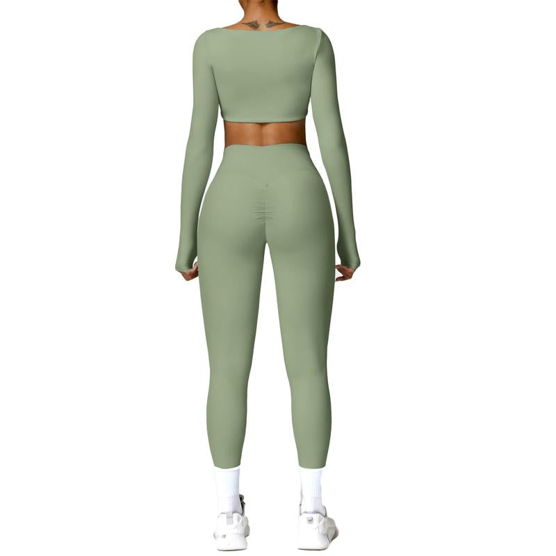 Kabuer Women'S Workout Set - Twist Front Long Sleeve Crop Top and High Waist Flared Leggings Tight Fit Summer Lounge Sweatsuits Sports Clothes