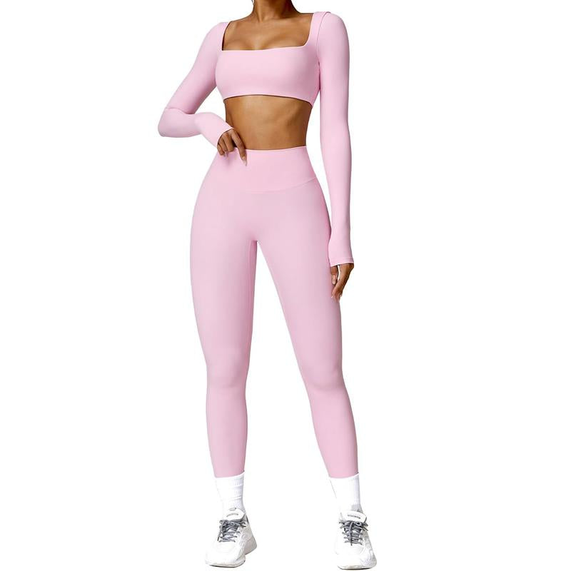 Kabuer Women'S Workout Set - Twist Front Long Sleeve Crop Top and High Waist Flared Leggings Tight Fit Summer Lounge Sweatsuits Sports Clothes