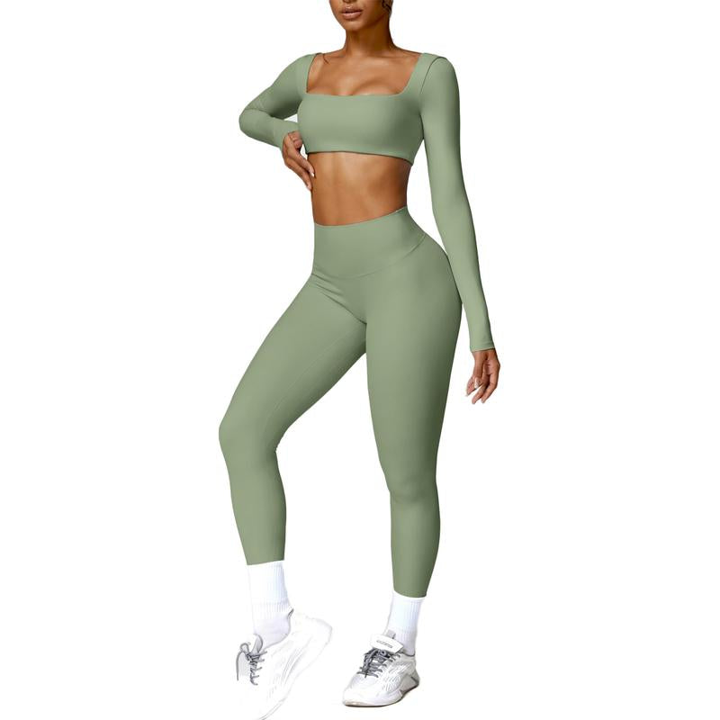 Kabuer Women'S Workout Set - Twist Front Long Sleeve Crop Top and High Waist Flared Leggings Tight Fit Summer Lounge Sweatsuits Sports Clothes